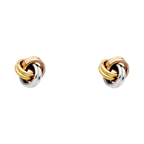 14K Gold Circle Love Knot Earrings Real Tri Tone Gold Love Etsy