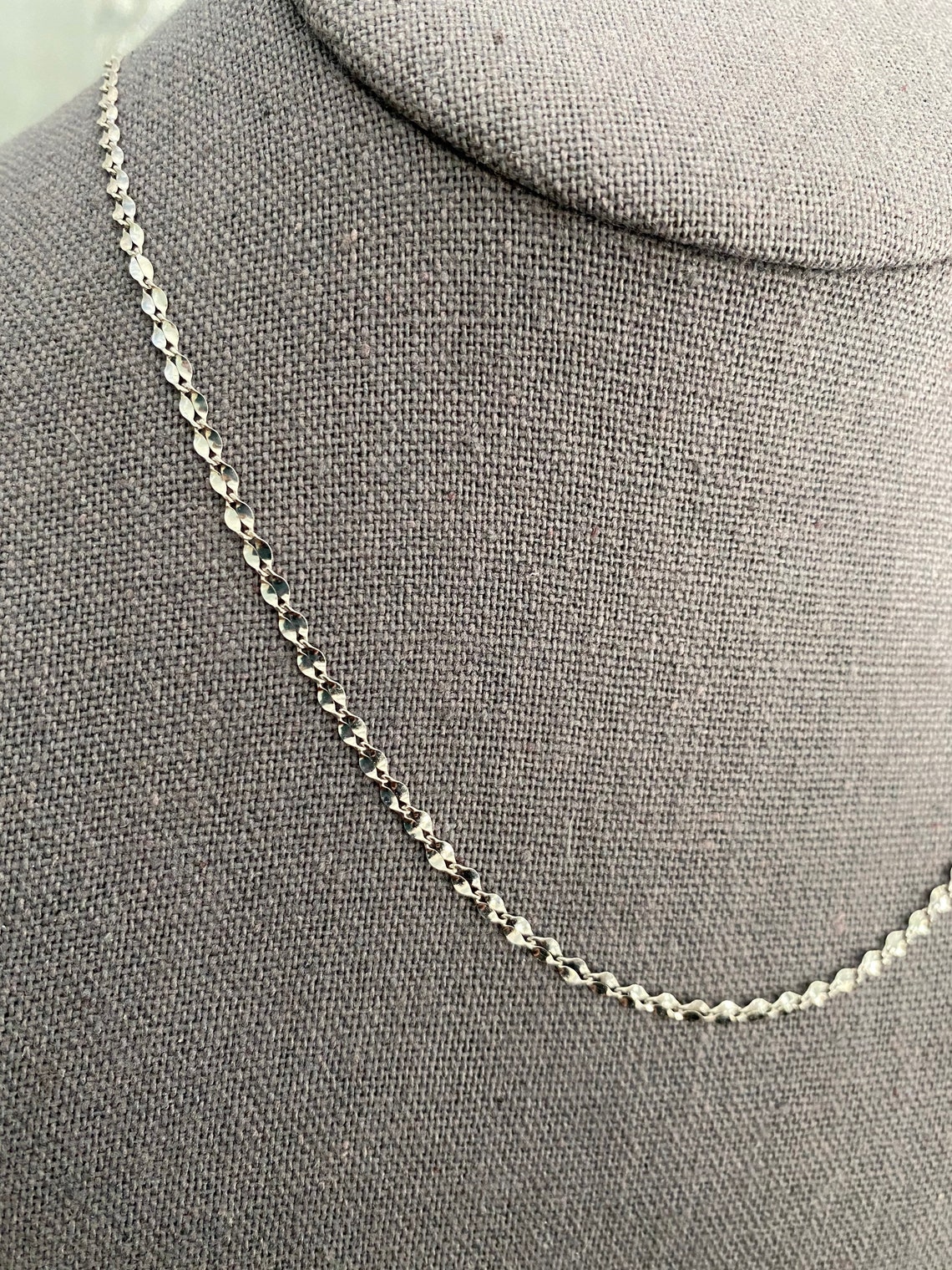 2.2mm 14K White Gold Stamped Curved Mirror Chain Necklace Etsy