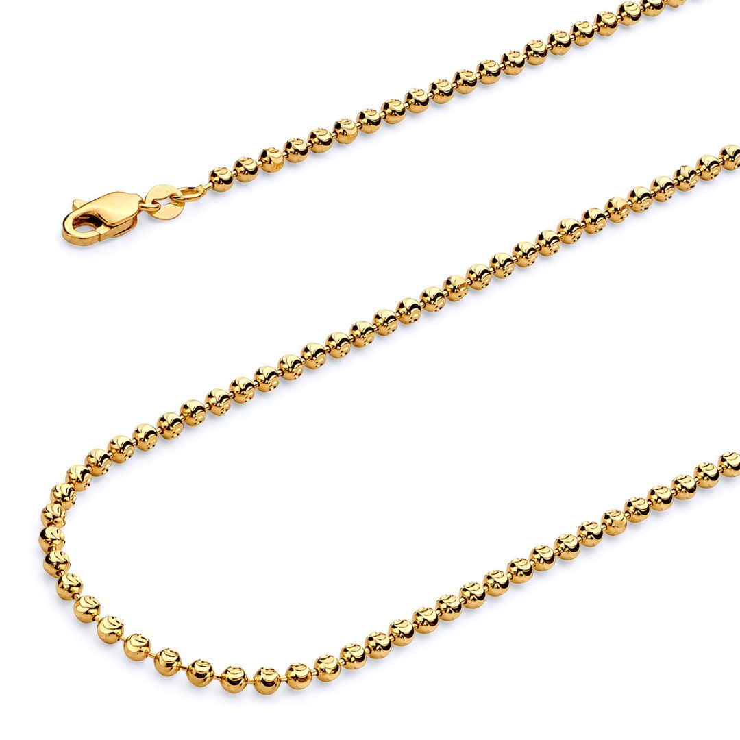 2.5mm 14K Yellow Gold Mooncut Bead Ball Chain Necklace Etsy