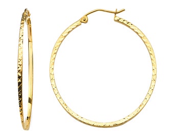 14K Yellow Gold Medium Diamond-Cut Hinge Hoop Earrings