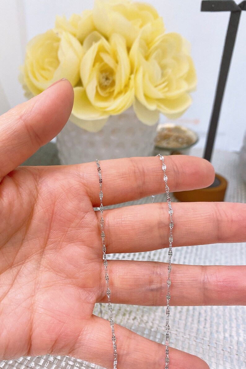 1.5mm 14k White Gold Stamped Mirror Chain Necklace Etsy