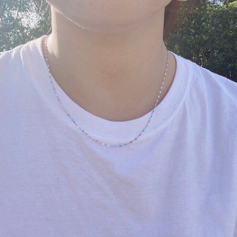 1.5mm 14k White Gold Stamped Mirror Chain Necklace Etsy