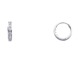 6 Stone 14K White Gold CZ Huggie Hoop Earrings 2mm x 11mm