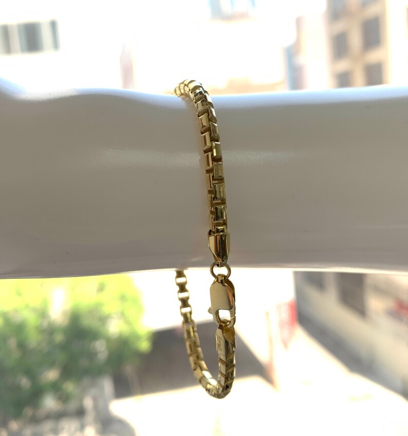 4mm 14K Yellow Gold Box Chain Bracelet 6.5 Inch Available for Etsy