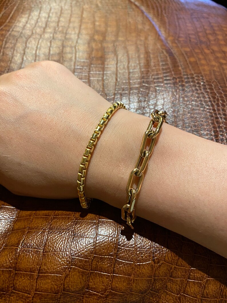 4mm 14K Yellow Gold Box Chain Bracelet 6.5 Inch Available for Etsy
