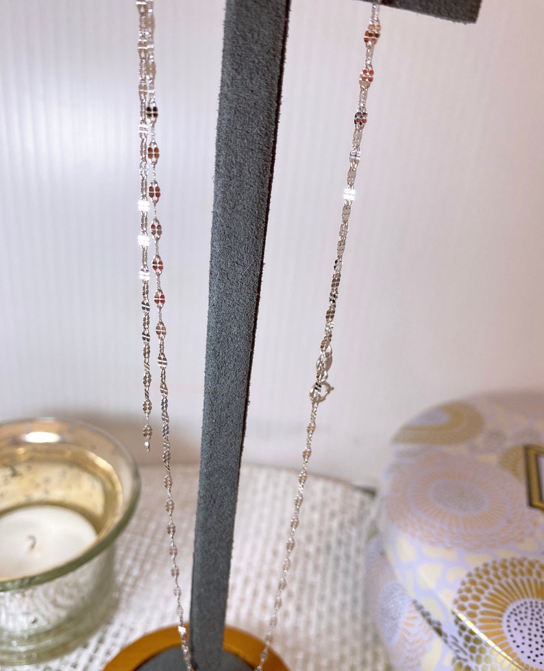 1.5mm 14k White Gold Stamped Mirror Chain Necklace Etsy