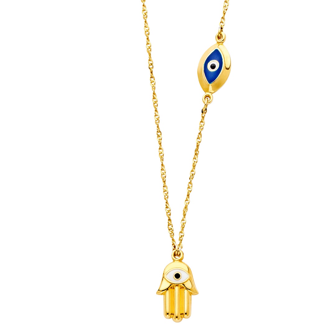 14K Yellow Gold Hollow Hamsa and Floating Evil Eye Necklace - Etsy