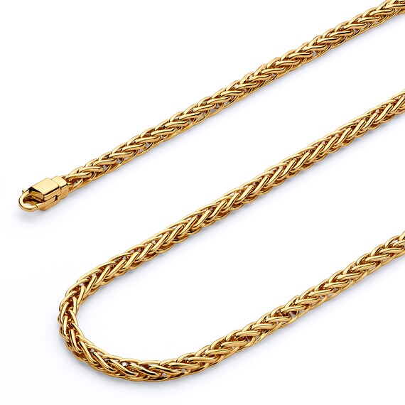 4.5mm 14K Yellow Gold Round Braided Spiga Wheat Chain Necklace