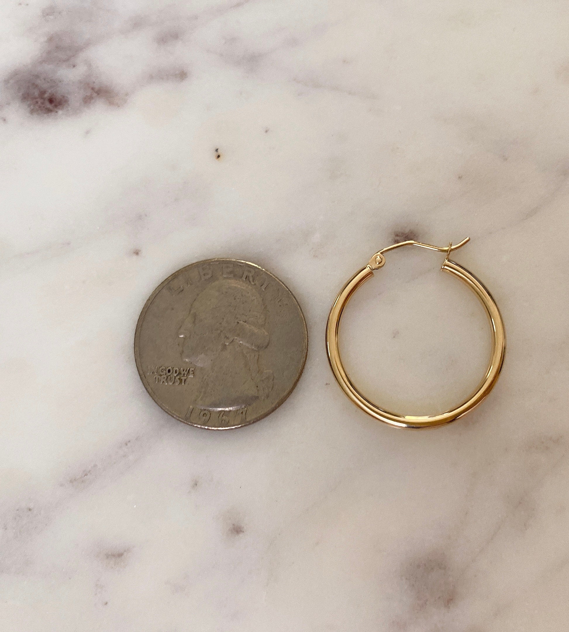 14K Yellow Gold 2mm Thickness Hoop Earrings 25MM | Etsy