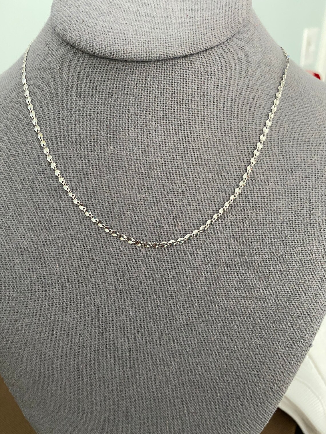 2.2mm 14K White Gold Stamped Curved Mirror Chain Necklace Etsy