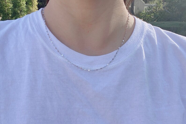 1.5mm 14k White Gold Stamped Mirror Chain Necklace Etsy