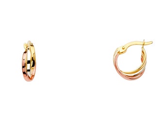14k Tri-color CZ Post C-hoop Earrings Length 20 Width 9.48 14k Tri-color CZ Post C-hoop Earrings Length 20 Width 9.48