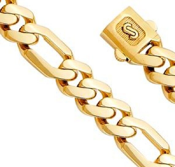 9.5mm MONACO CHAIN 14K Yellow Gold Men 