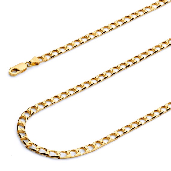 3.5mm 14K Yellow Gold Square Curb Cuban Link Chain Necklace Etsy