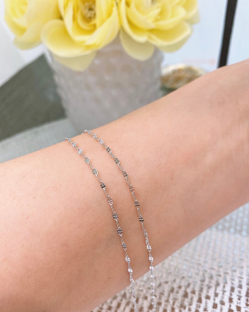 1.5mm 14k White Gold Stamped Mirror Chain Necklace Etsy