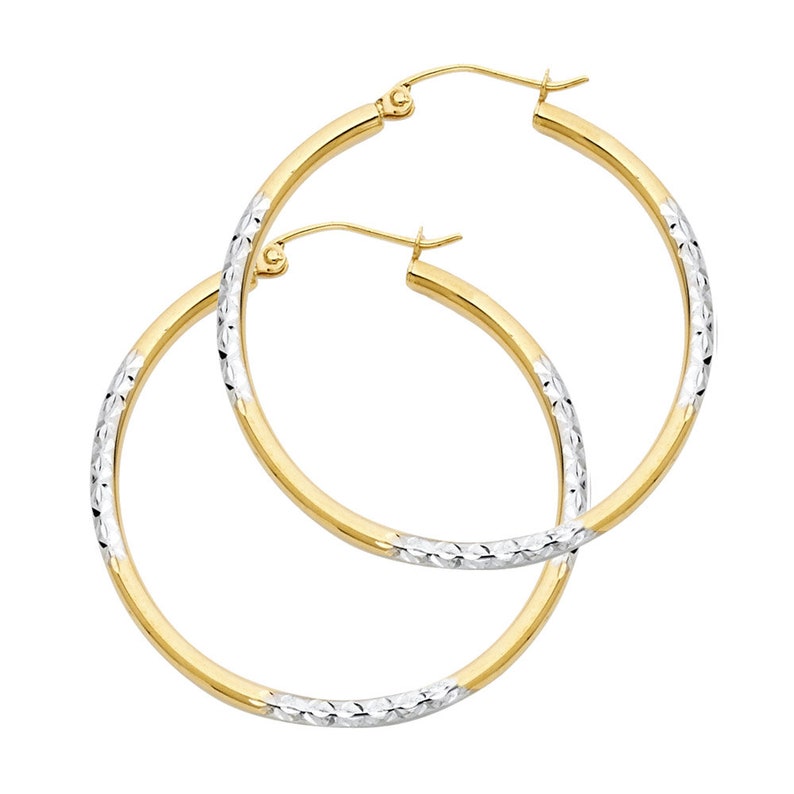 Diameter 30mm 14K Gold Yellow And White Finish Hoop Earrings Diameter 30mm 14K Gold Yellow And White Finish Hoop Earrings