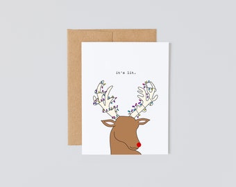 It's Lit! Christmas Card, Reindeer Themed, Holiday Cards, Holiday Greeting Cards, Funny cards