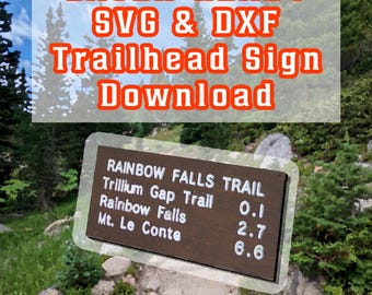 Laser Engraving File – Rainbow Falls Trail Sign (GSMNP) | 7"x3" SVG DXF | Digital Trailhead Design for Glowforge & xTool