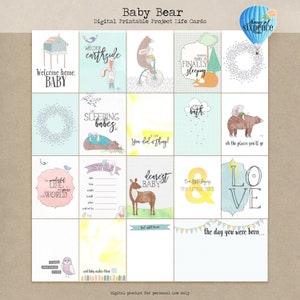 Cartes de journal de poche Project Life® imprimables numériques Baby Bear pour le scrapbooking, nouveau bébé