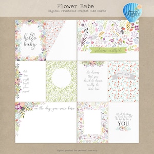 Cartes de journal imprimables numériques Flower Babe pour le scrapbooking de poche Project Life® - nouveau bébé