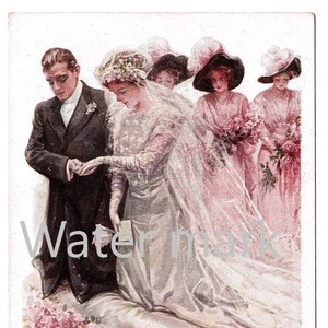 Originele Vintage Post Card - Geschilderd door kunstenaar, Harrison Fisher - De bruiloft