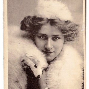 Carte postale vintage Miss Phyllis Dare avec fourrure de renard