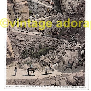 Carte postale vintage Phostint Detroit -Yosemite Valley Zig Zag sur le sentier