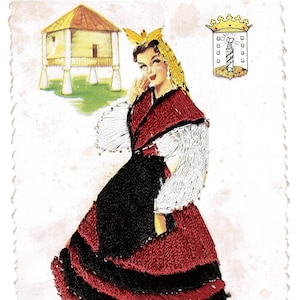 Vintage Spaanse Post Card - Geborduurd Spaans 1950's Elsi Gumiere
