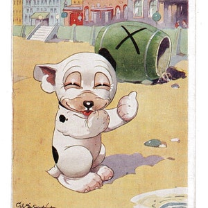 Vintage Postkaart Bonzo de hond - Ik heb mijn hotel gemarkeerd met een kruis