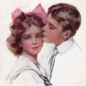 Vintage Post Card Tieners en dames geschilderd door Phillip Boileau