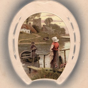 Vintage Ansichtkaart HorseShoe met Insert Schilderij