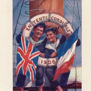 Vintage Postkarte Britische und Französische Seefahrer Entente Cordial 1908