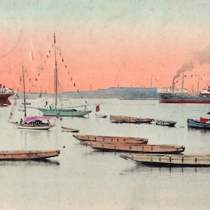 Vintage Post Card Uitzicht op Harbour Kobe Duidelijke annuleringen