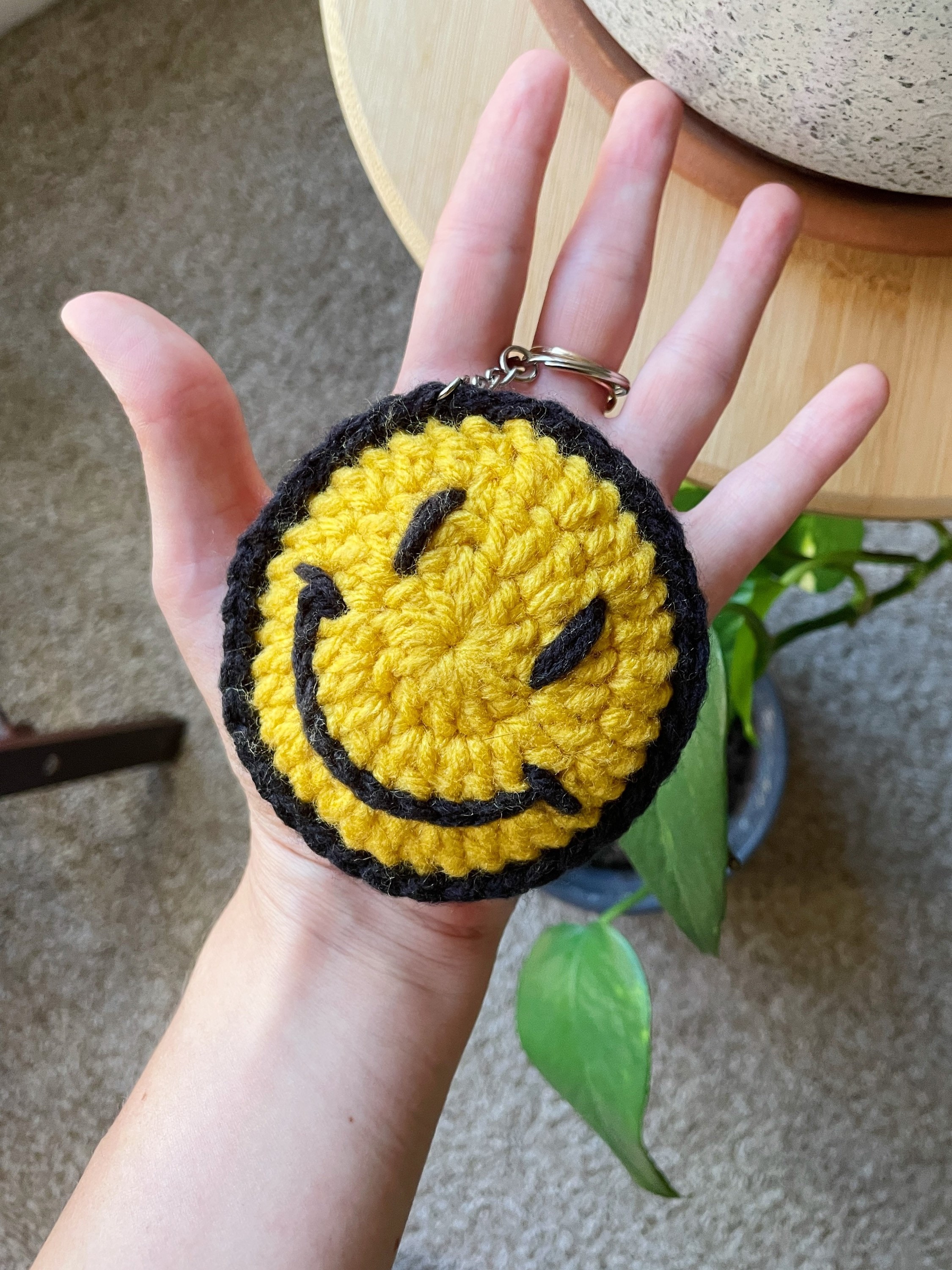 An epic face keychain for my son. #crochet #amigurumi #e…