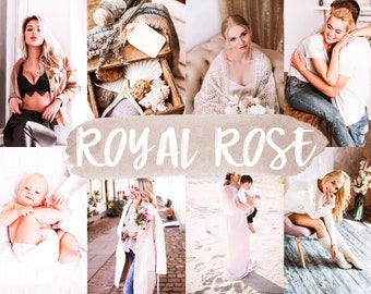 May include: A collage of images featuring people in various settings. The images are all in a soft, warm color palette and feature a romantic and whimsical theme. The text "ROYAL ROSE" is featured in the center of the collage.