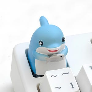 Söt delfin hantverksmässig tangentbord | 3D-harts-tangentbord för mekaniskt tangentbord | Skrivbordsdekor med havsdjur | Minimalistisk kawaii-stil | Gåva till tangentbord