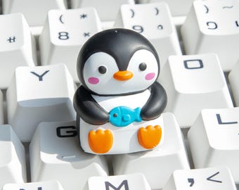 Cute Penguin Artisan Keycap | Animal Keycap for Mechanical Keyboard | Handmade Fidget Keycap | MX Compatible