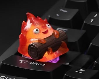 Cute Fire Artisan Keycap – Backlit Shine-Through Resin Keycap | 3D Flame Keycap for Mechanical Keyboard | MX Switch RGB Compatible