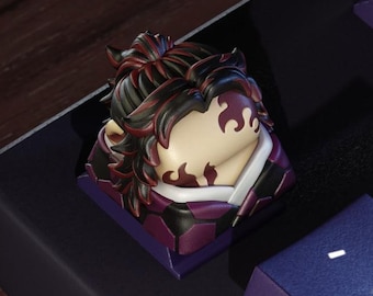 Tecla Guerreiro da Chama – Tecla Artesanal Samurai das Trevas, Tecla de Resina Feita à Mão para Teclado Mecânico, Presente Inspirado em Anime
