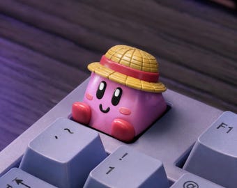 Straw Hat Pink Star Keycap | Handmade Resin Artisan Keycap | Pirate Anime Inspired Keyboard Cap | Cute Mechanical Keyboard Gift