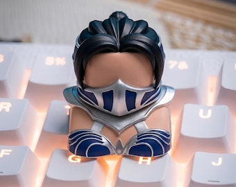 Copritasto Royal Fan Assassin / Copritasto in resina artigianale / Compatibile con Cherry MX / Ispirato al guerriero con maschera blu / Regalo per gli appassionati di giochi di combattimento