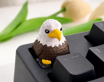 Cute Eagle Artisan Keycap | Cherry MX Mechanical Keyboard | Hand Painted Resin Animal Keycap | Wildlife Bird Keyboard Decor | Gif for Game