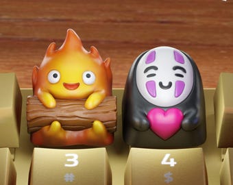 Fire Spirit & Masked Ghost Resin Keycap: Kawaii Artisan Keycap
