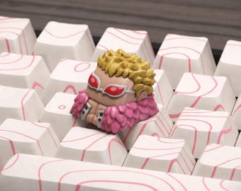 Pink Feather Villain Keycap | Anime Inspired Resin Artisan Keycap | Handmade Mechanical Keyboard Keycap | Pirate Anime Desk Decor