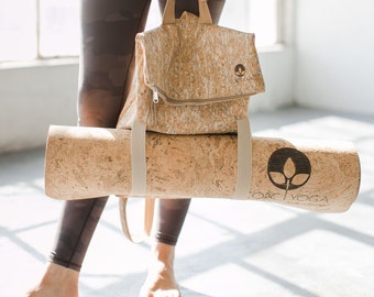 Yoga Cork Backpack, Vegan Gift, Yoga Mat Bag, All Nature, Eco Backpack, Sustainable Backpack (Speckled, Sand, Natural, Coal)