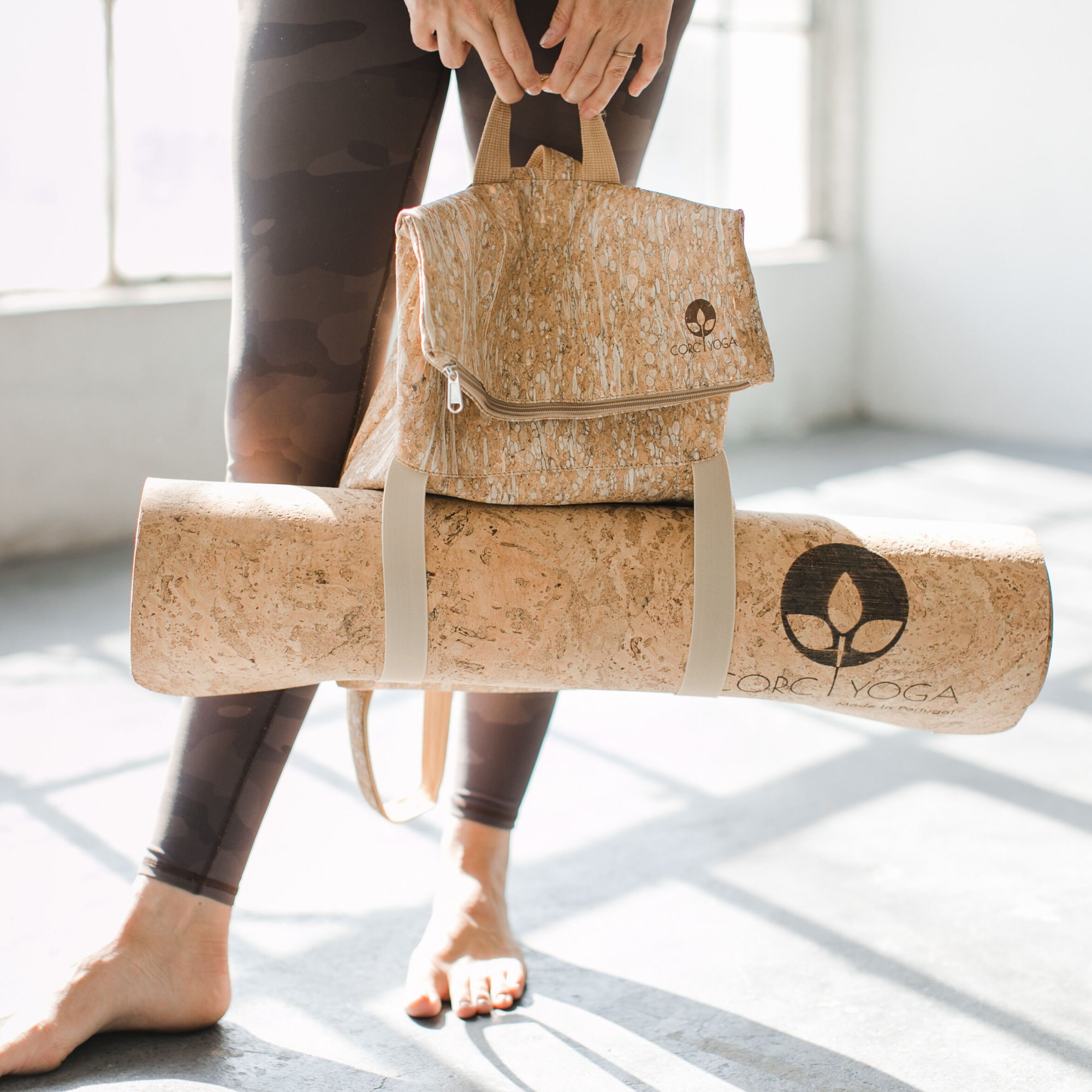 Yoga Cork Backpack, Vegan Gift, Yoga Mat Bag, All Nature, Eco Backpack,  Sustainable Backpack speckled, Sand, Natural, Coal 