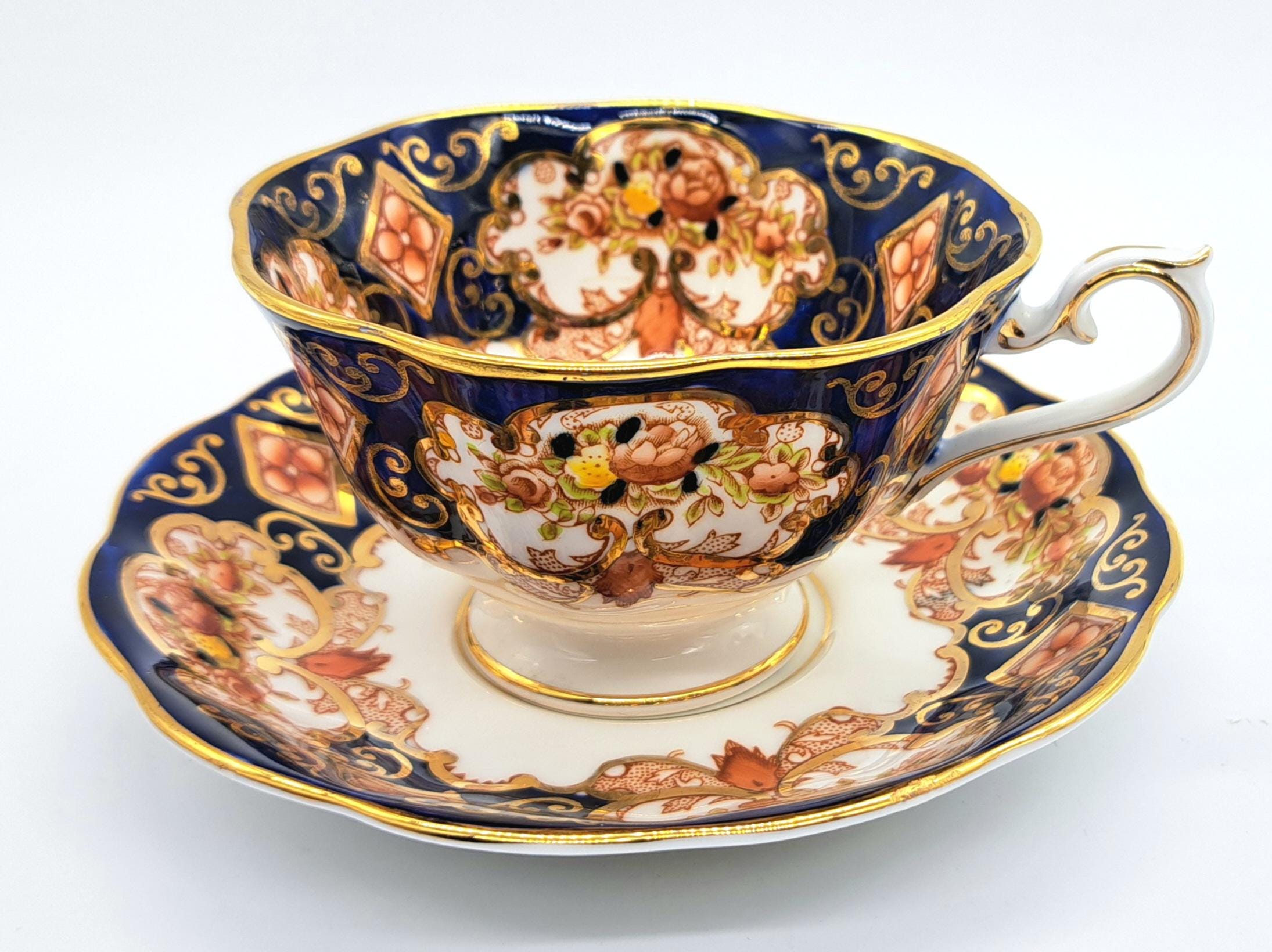 Royal Albert Heirloom Bone China Teacup and Saucer: Cobalt Blue