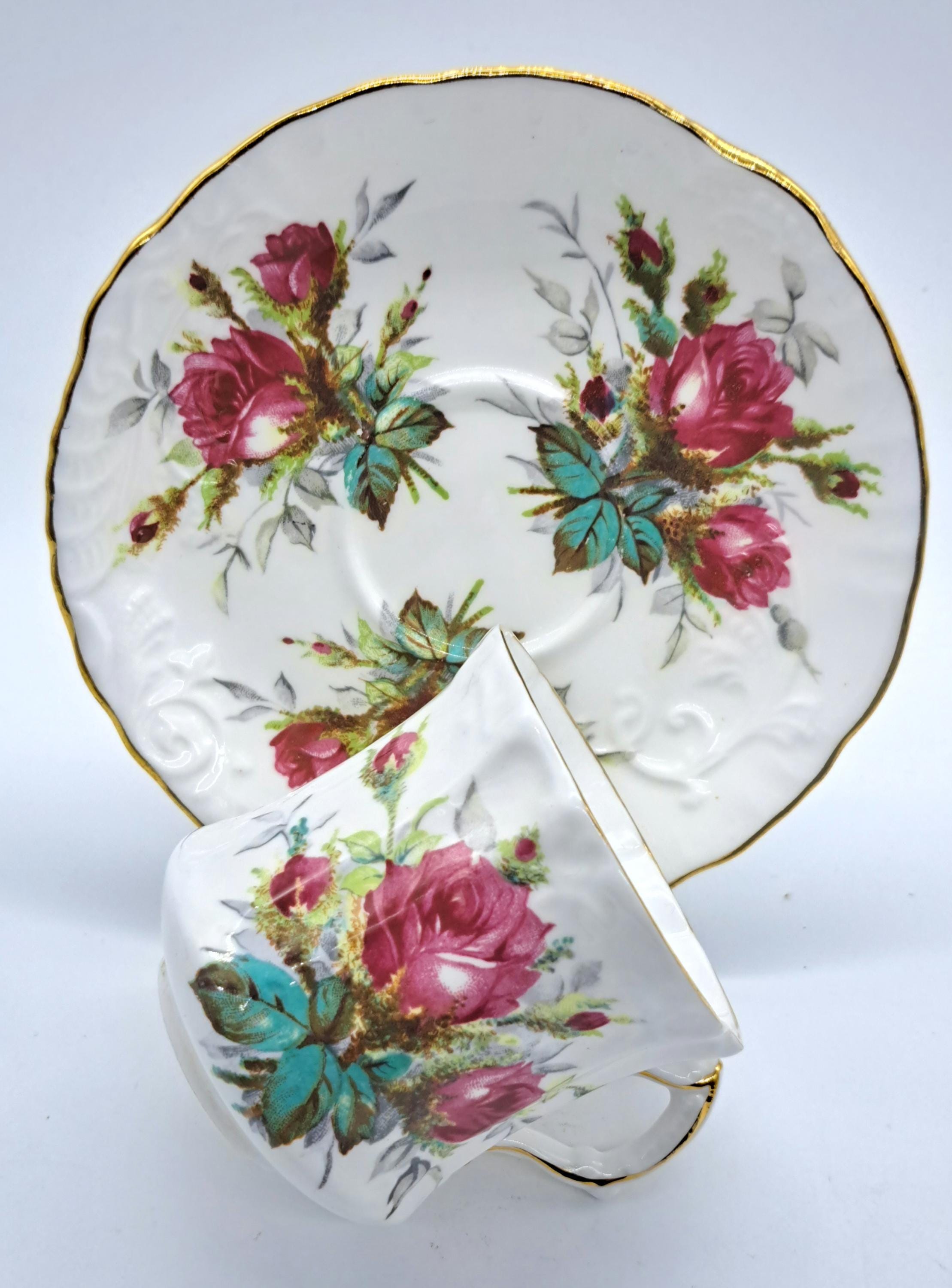 Hammersley Grandmother's Rose Teacup and Saucer, Vintage Bone