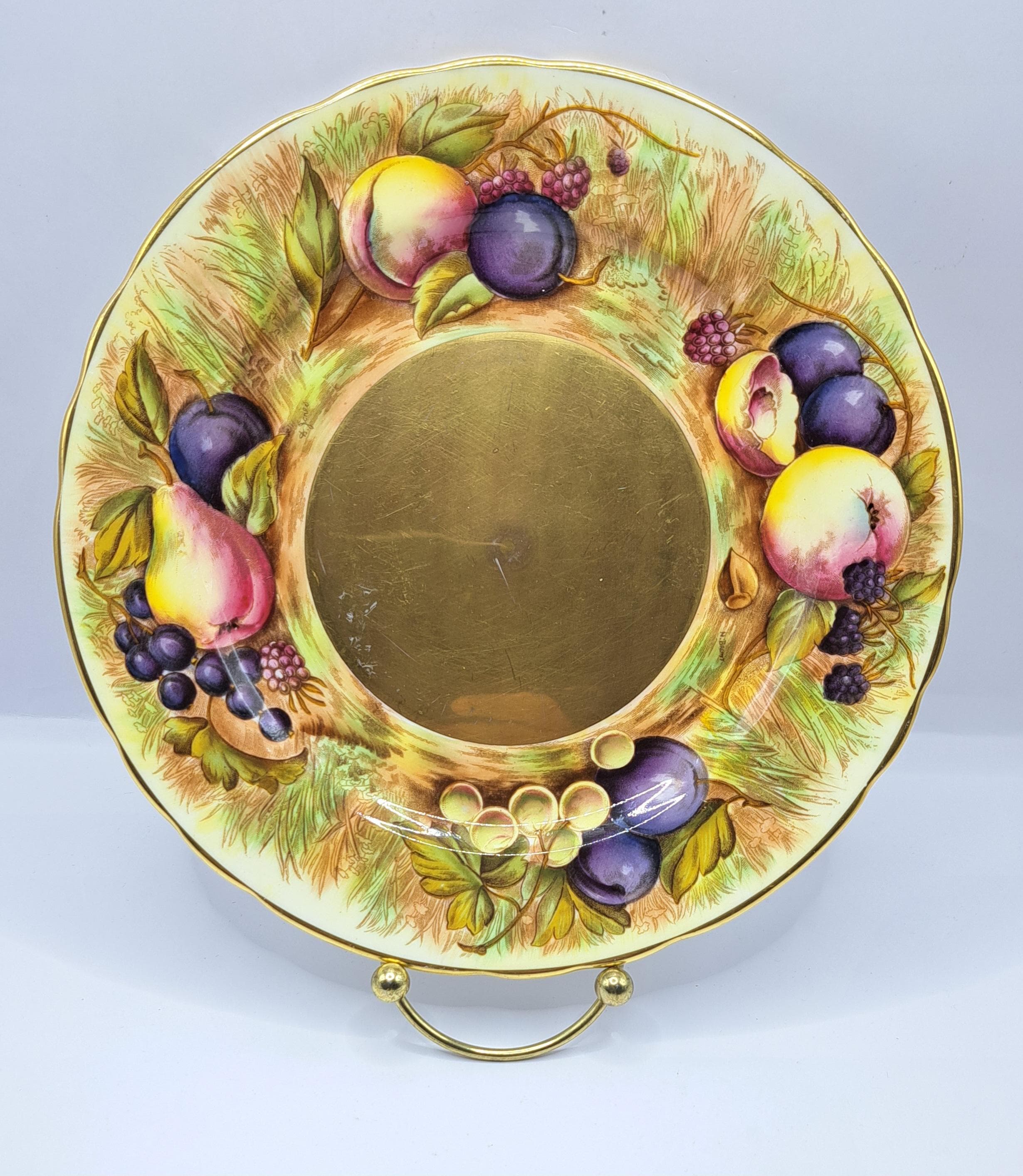 Aynsley Hand-painted Fruit Plate: Signed Collectible, Heavy Gold