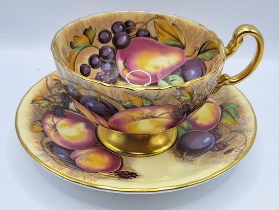 Aynsley Orchard Gold Teacup and Saucer: Signed English Bone China